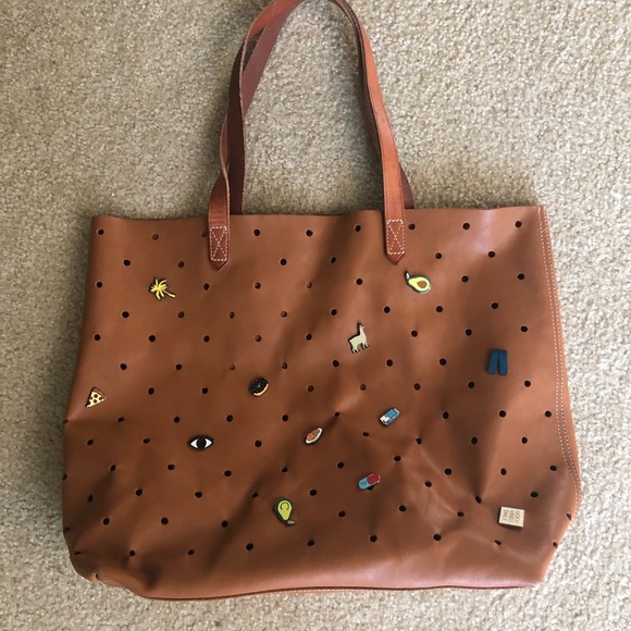 Madewell Handbags - MADEWELL The Holepunch Transport Tote Brown Leather With Madewell Pintrill Pins